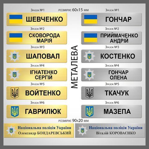 Металева табличка з прізвищем на форму поліції  2512888732 фото