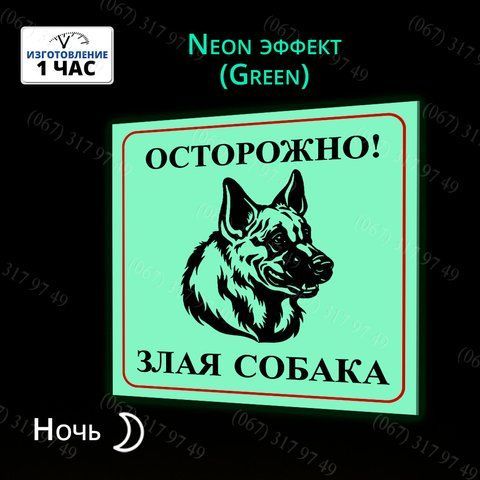 Табличка злий собака світиться в темряві без електрики  1026959319 фото