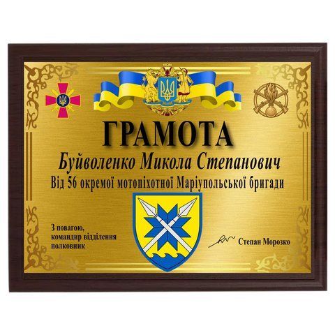 Сувенірні плакетки металеві дипломи з Вашим текстом і емблемою бригади 2012763383 фото