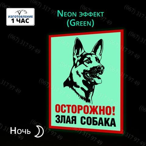 Табличка Злий Собака. світиться в темряві без електрики  1026959511 фото