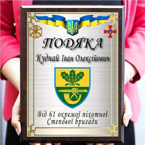 Подяка військовим плакетка з металевим дипломом 2013003742 фото