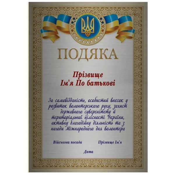 Почесна іменна грамота на металі українським військовим за особистий внесок у боротьбі 1907255561 фото