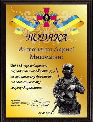 Плакетка подяки від 113 окремої бригади територіальної оборони ЗСУ з емблемами 2472401797 фото