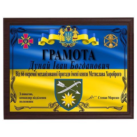 Плакетка на металі нагородний диплом для військового 2013913659 фото