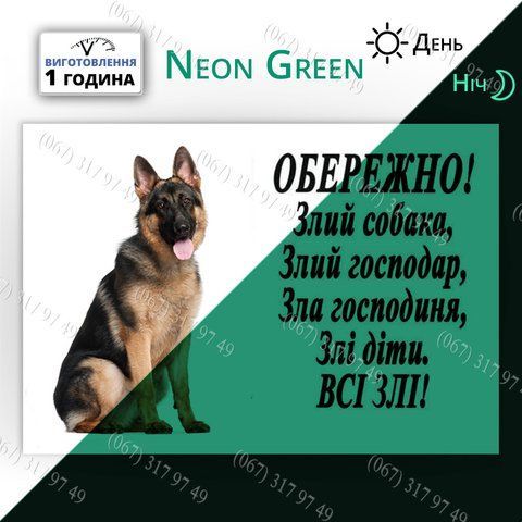 Обережно Злий собака Злий господар Зла господиня Злі діти Всі злі - табличка світиться в ночі в темряві неон 1572728014 фото