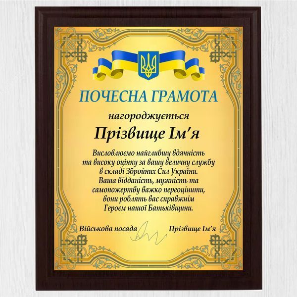 Сертифікат для військового на металі іменний із Вашим текстом 1940303339 фото