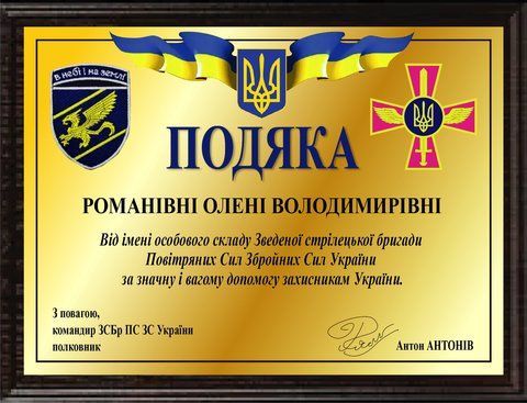 Плакетка подяки з металу золота за допомогу захисникам України від Повітряних сил ЗСУ 2486072328 фото