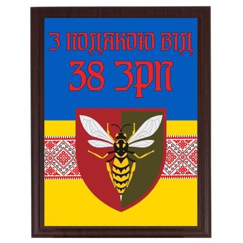 Нагородний диплом із металу для волонтера від військових "З подякою від 38 ЗРП" 2098631454 фото