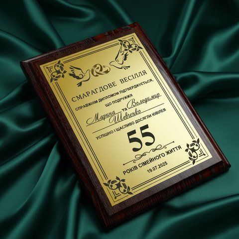 Весільний диплом на 55 років весілля (Смарагдове весілля) CDZexhTx фото