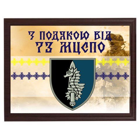 Диплом на металі для волонтера від Вашої бригади ''З подякою від 73 МЦСпО'' 2100640609 фото